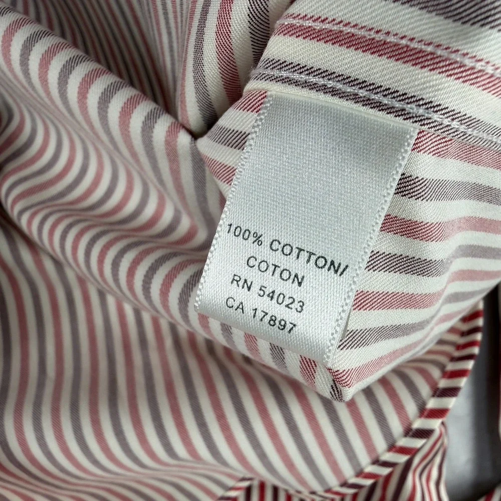 Banana Republic Dress Shirt Mens 14.5 33 Striped Red Maroon White 100% Cotton